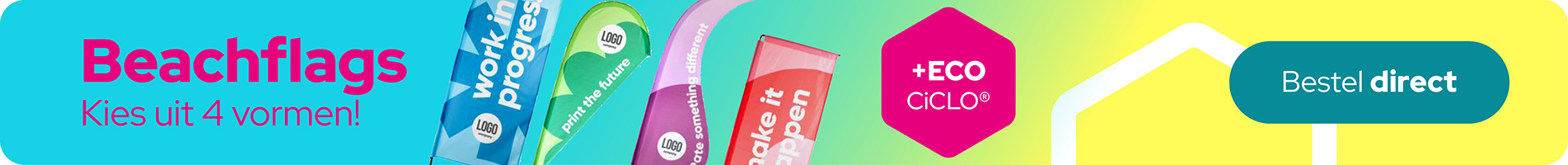 Bestel voordelig & snel uw Beachflags in diverse vormen en formaten.