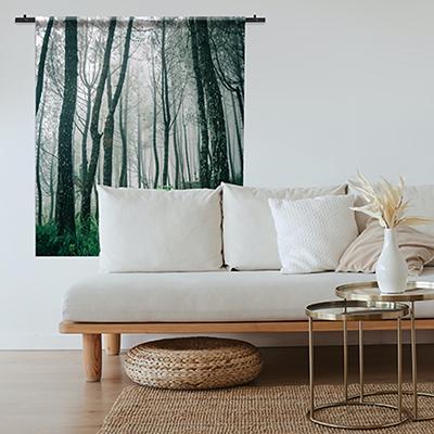Een uniek wandkleed met eigen, foto bedrukking of patroon in ieder gewenst formaat inclusief stijlvolle roede bestellen voor uw interieur?